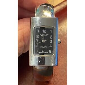 Ashley Princess Girl's Watch, Silver Tone Bangle Bracelet with Black Face